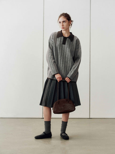 Structured Pleated Midi Skirt